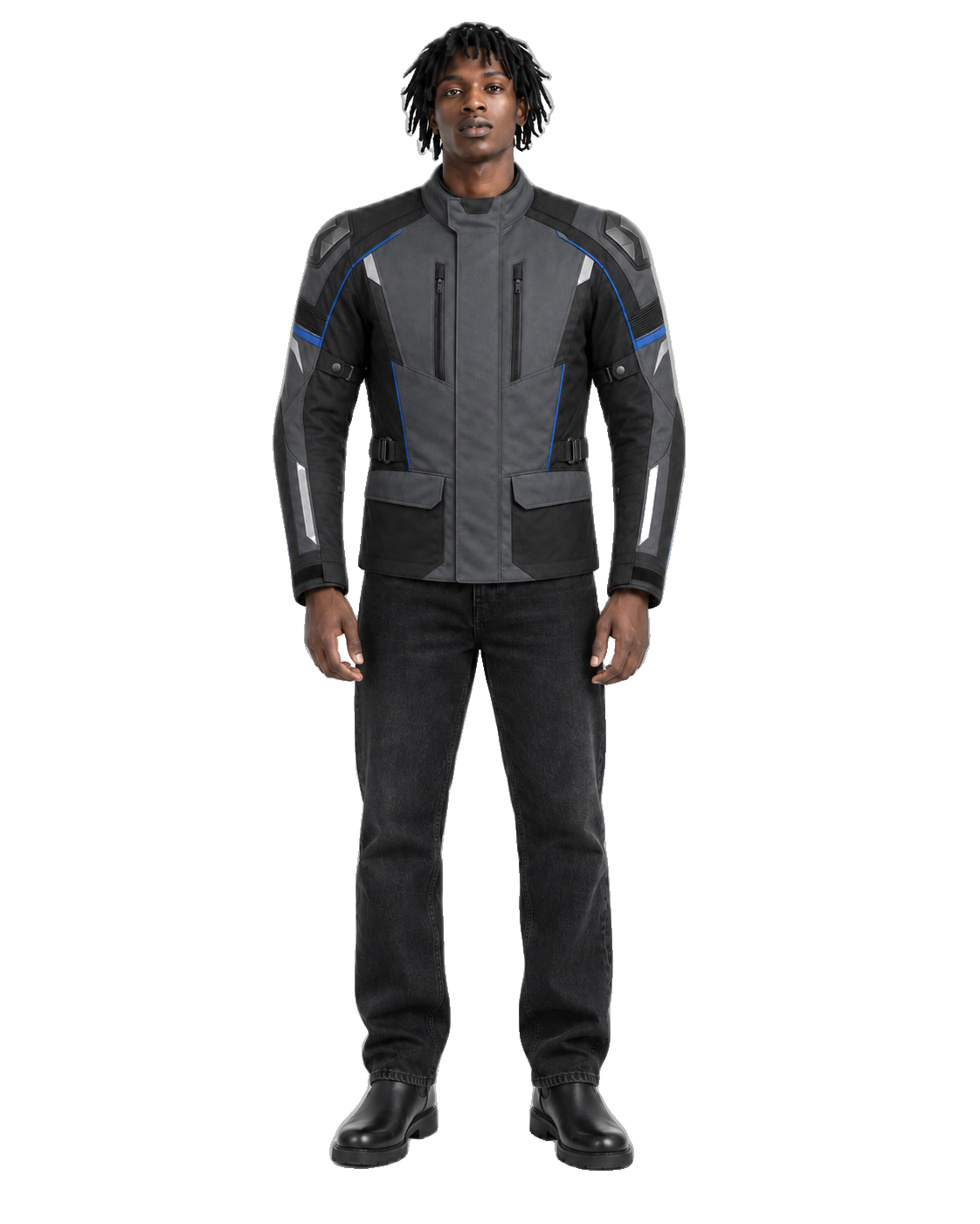 Monsoon Vector All-Season Motorcycle Jacket front view on male model with transparent background