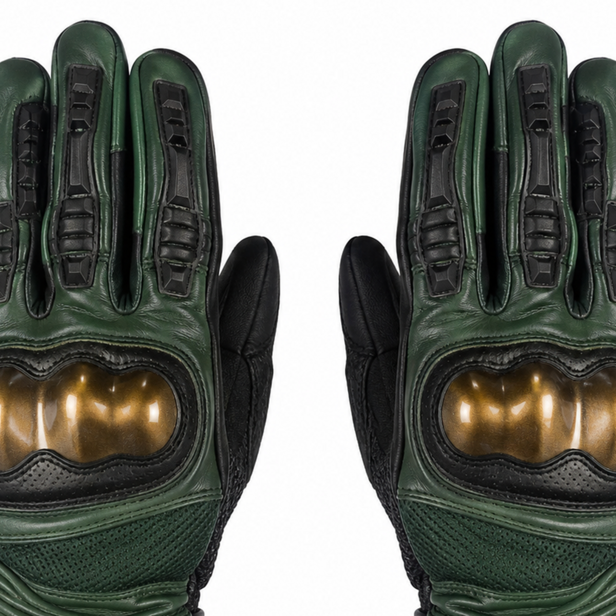 MotoGrid forest bronze street motorcycle gloves — knuckle and finger construction detail