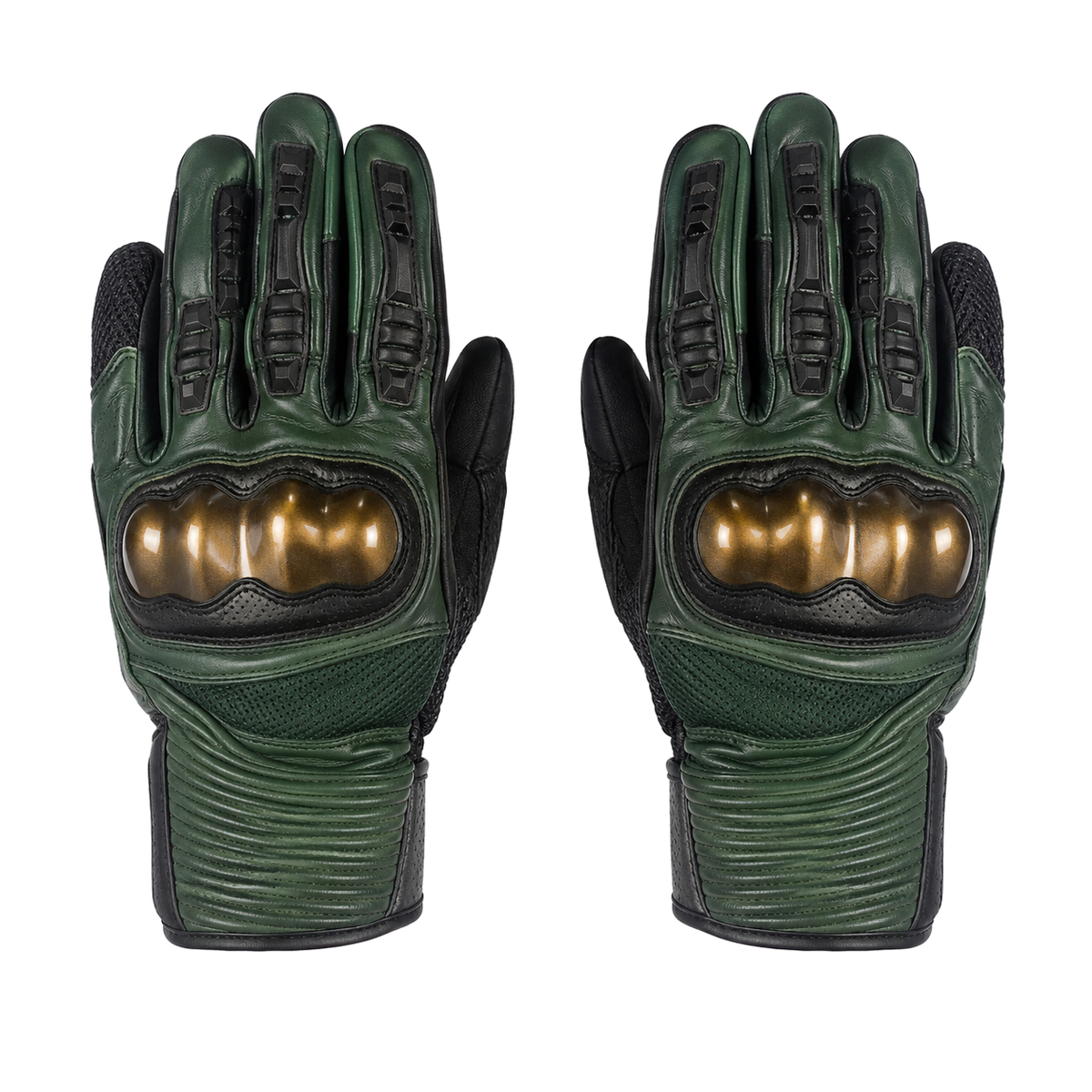 MotoGrid forest bronze street motorcycle gloves — full pair hero view
