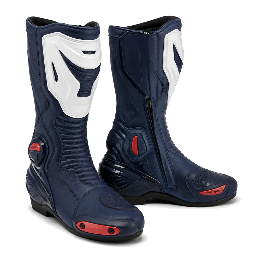 Navy Circuit Racing Motorcycle Boots – hero – Deep Navy / White / Red
