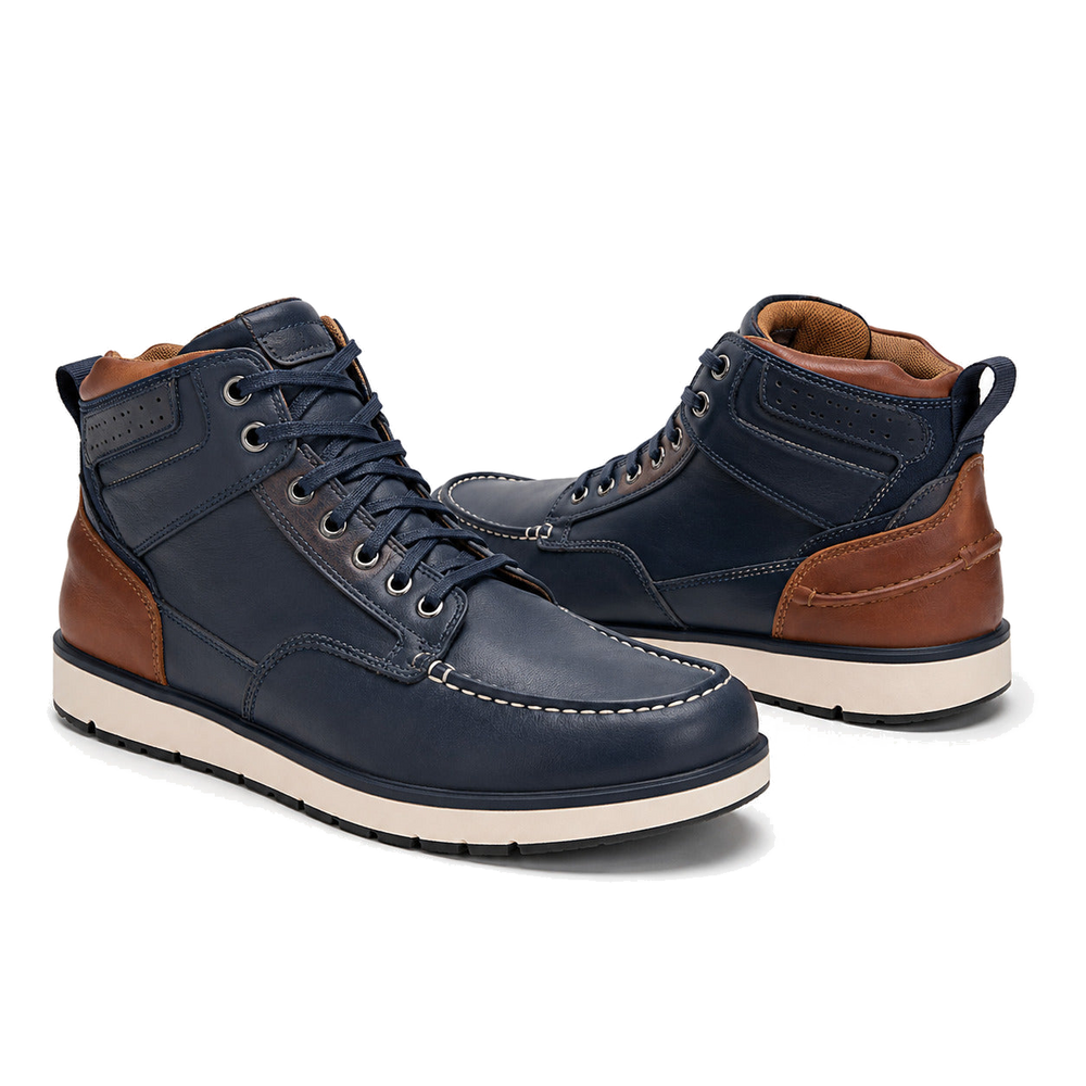 Navy Harbor Casual Leather Motorcycle Riding Shoes – hero in Deep Navy / Cognac