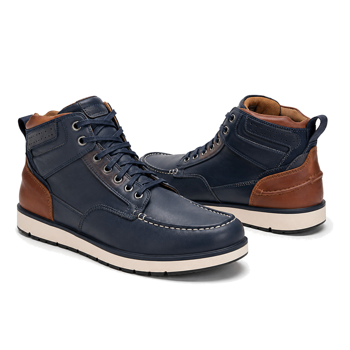 Navy Harbor Casual Leather Motorcycle Riding Shoes – hero in Deep Navy / Cognac