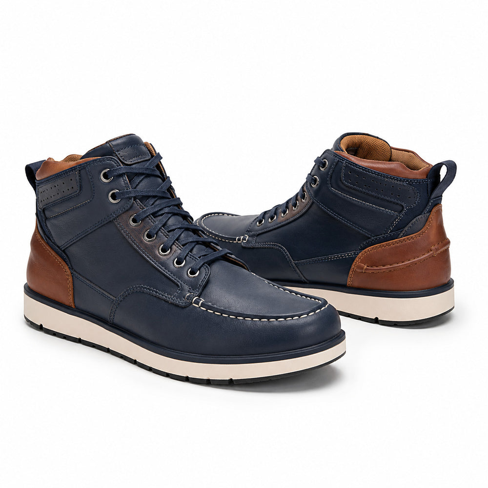 Navy Harbor Casual Leather Motorcycle Riding Shoes – hero in Deep Navy / Cognac