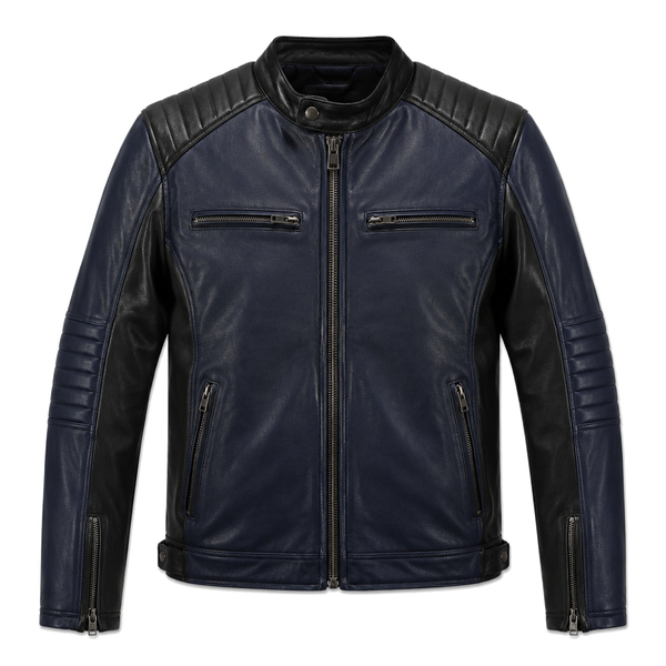 Navy Steel Blue Leather Cruiser Jacket