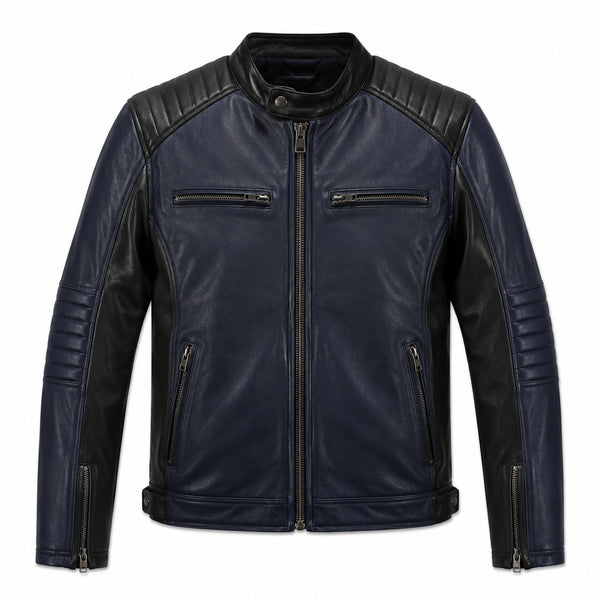 Navy Steel Blue Leather Cruiser Jacket