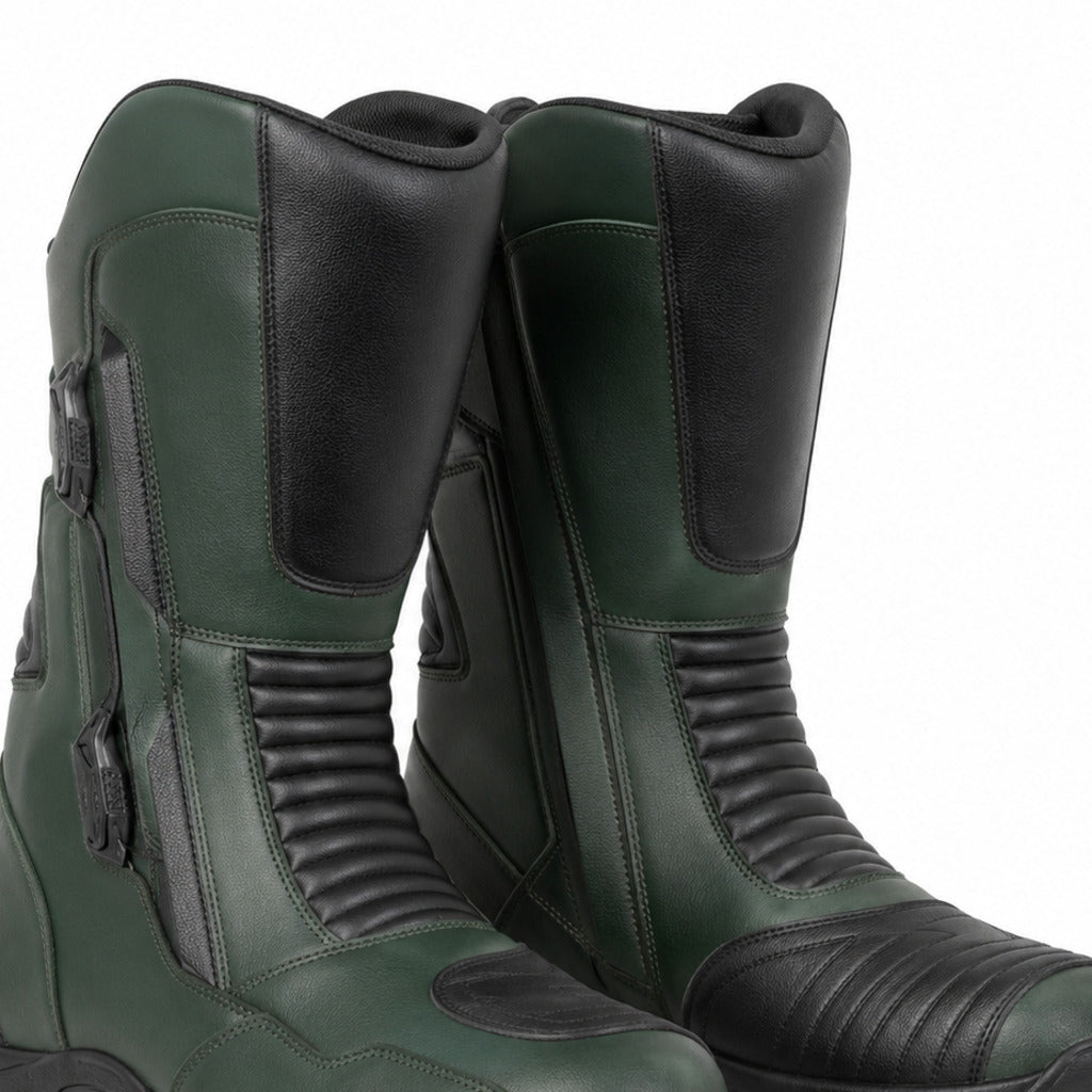 NightVector touring motorcycle boots shaft closure and construction detail