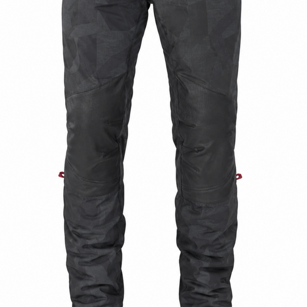 NightCamo black charcoal waterproof textile motorcycle pants — knee, lower-leg and cuff detail