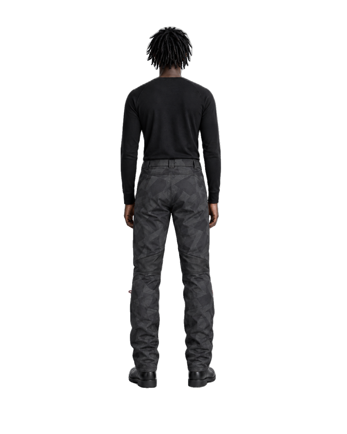 NightCamo Black Charcoal Waterproof Textile Motorcycle Pants back view on male model on transparent background