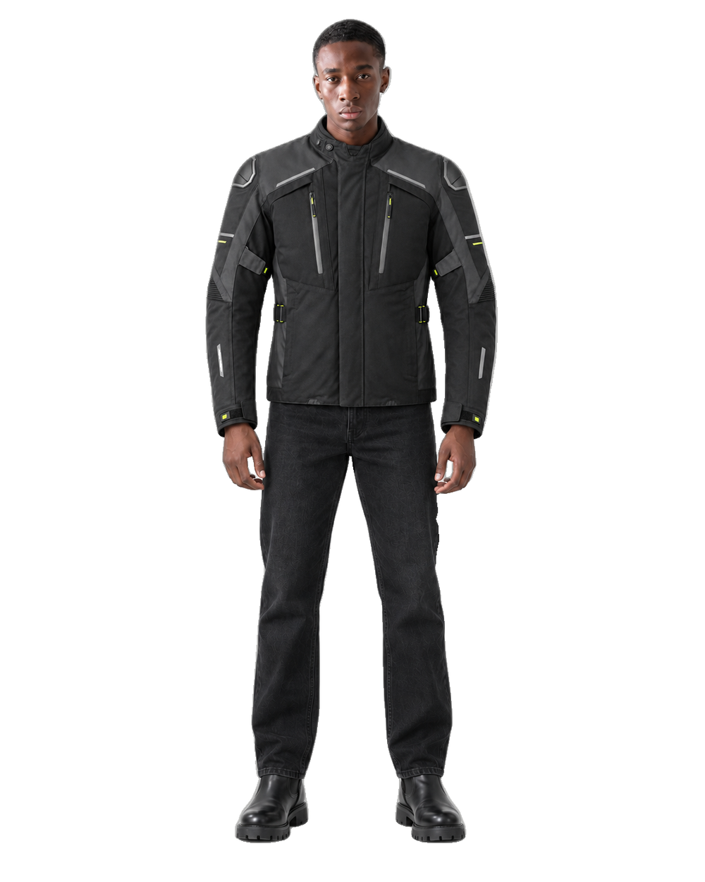 Nightfall Transit All-Season Motorcycle Jacket front view on male model with transparent background