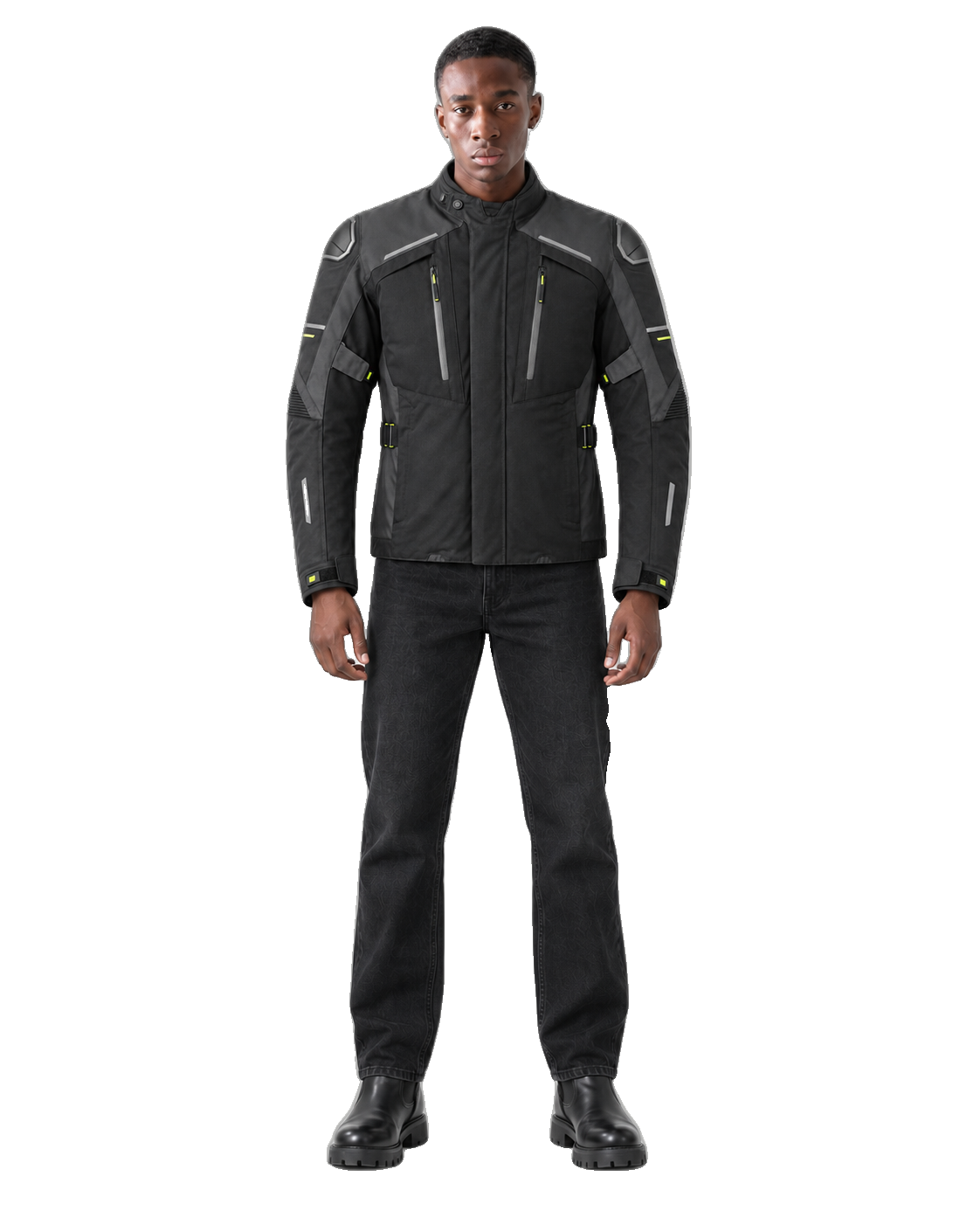Nightfall Transit All-Season Motorcycle Jacket front view on male model with transparent background