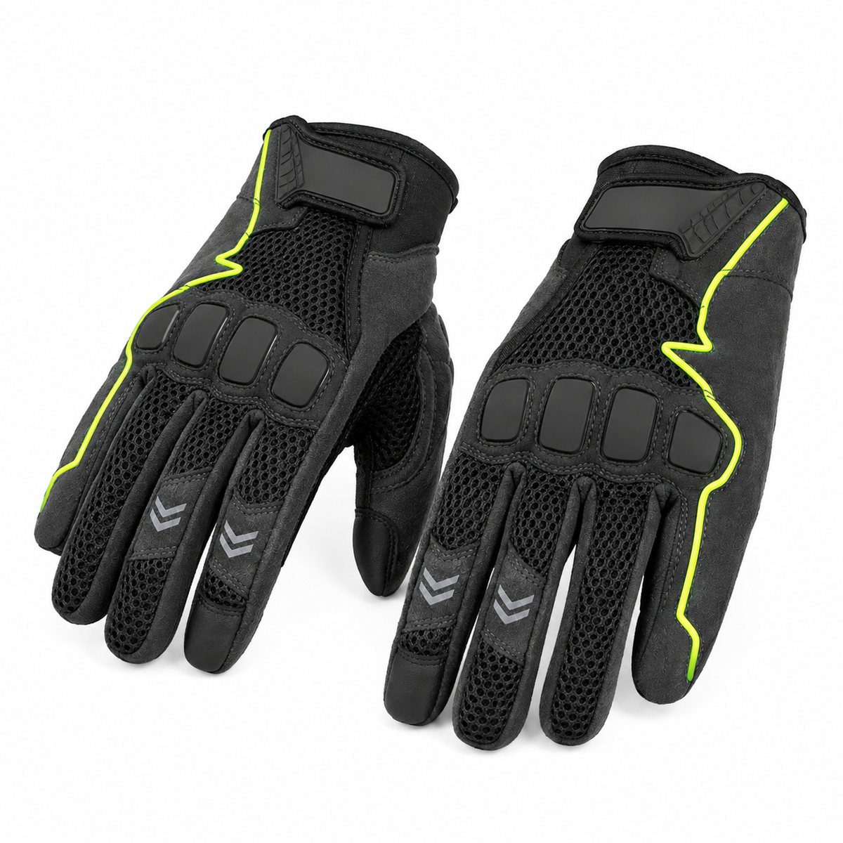 Three-quarter view of NightPulse reflective mesh motorcycle gloves