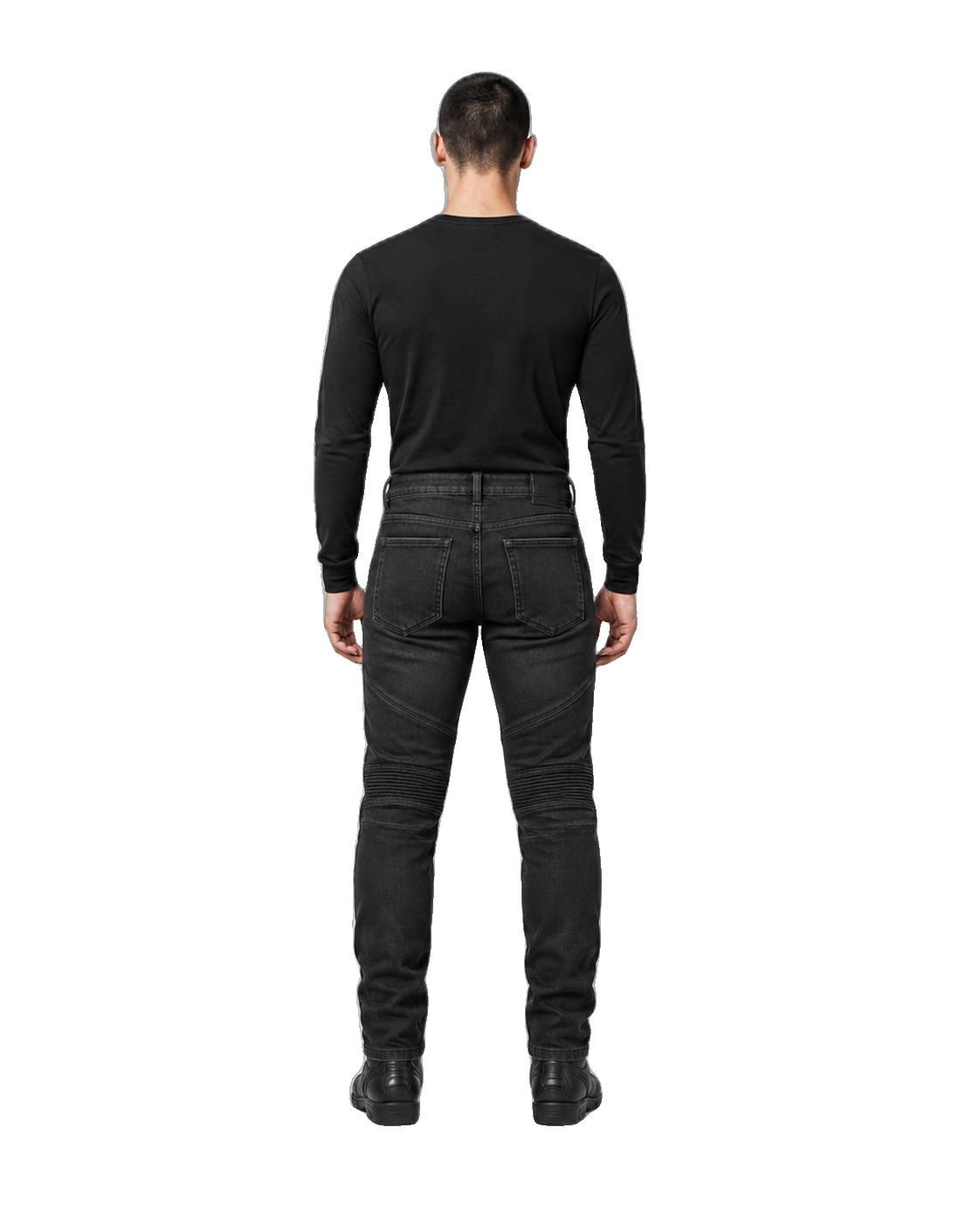 Nightshift Reinforced Armored Motorcycle Riding Jeans back view on male model on transparent background