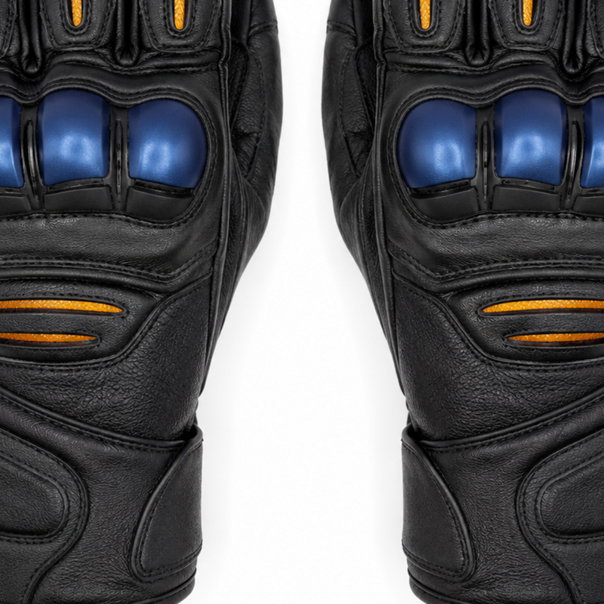 NightVector black cobalt street motorcycle gloves — cuff and backhand construction detail