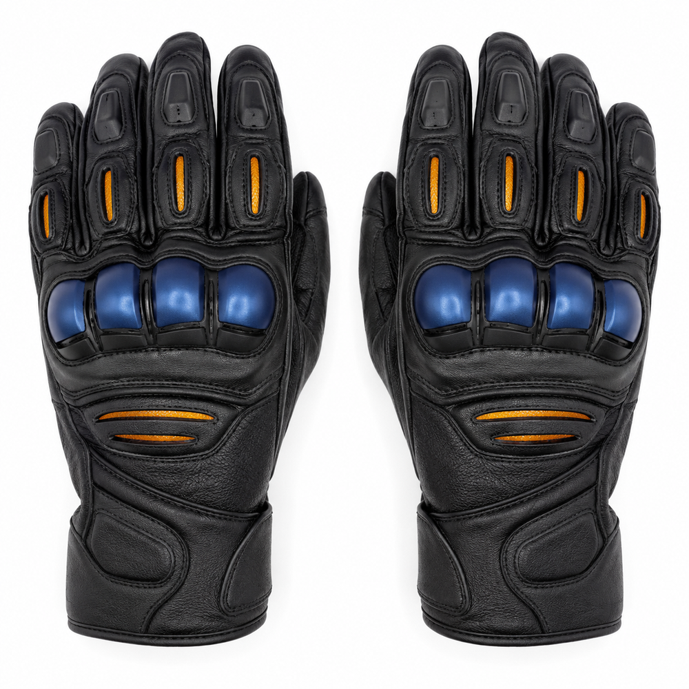 NightVector black cobalt street motorcycle gloves — full pair hero view