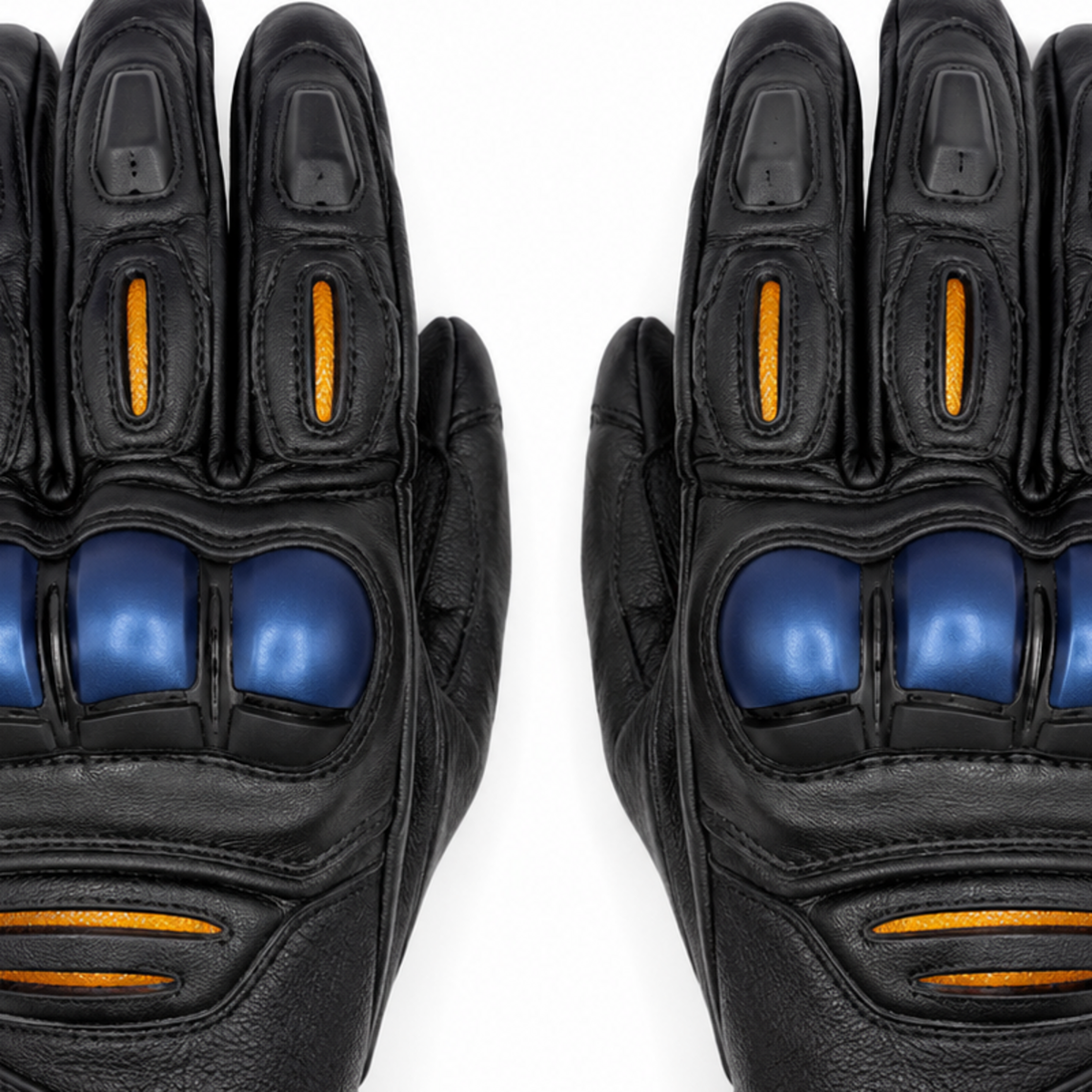 NightVector black cobalt street motorcycle gloves — knuckle and finger construction detail