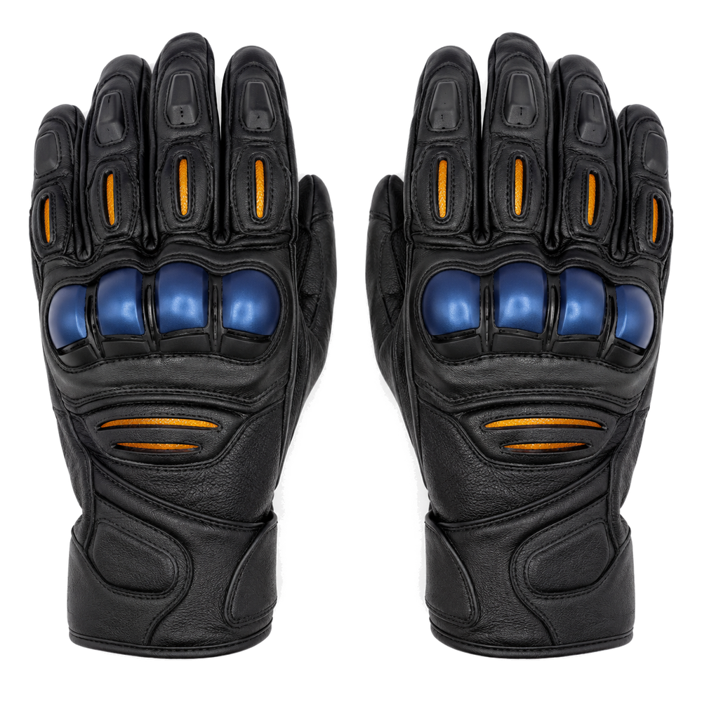NightVector black cobalt street motorcycle gloves — full pair hero view