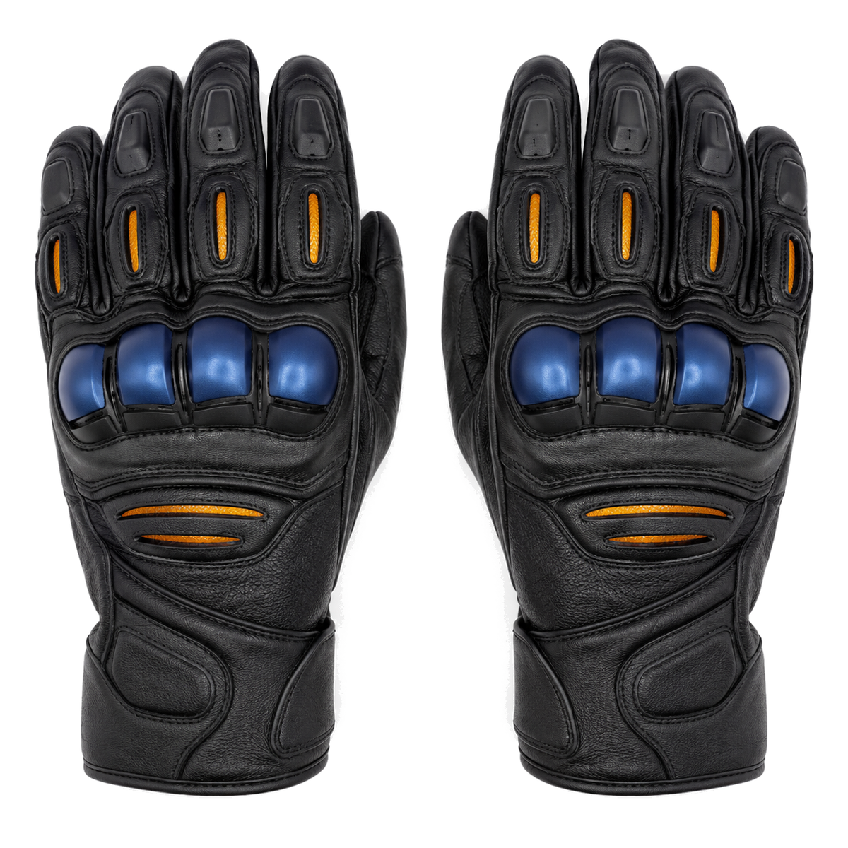 NightVector black cobalt street motorcycle gloves — full pair hero view