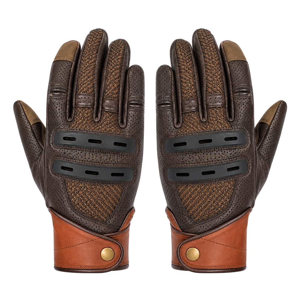 NobleAir premium mesh leather motorcycle gloves in espresso and cognac
