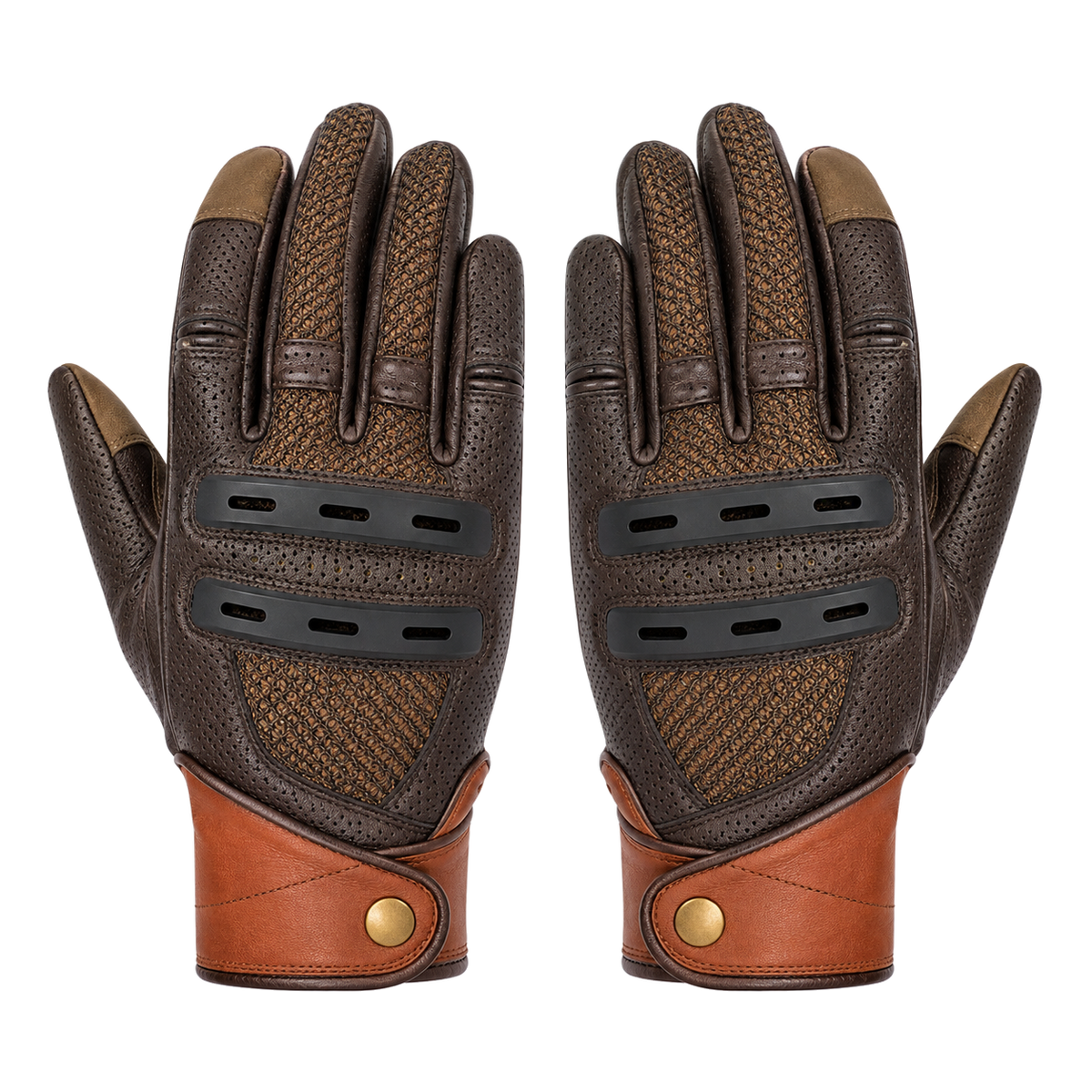 NobleAir premium mesh leather motorcycle gloves in espresso and cognac
