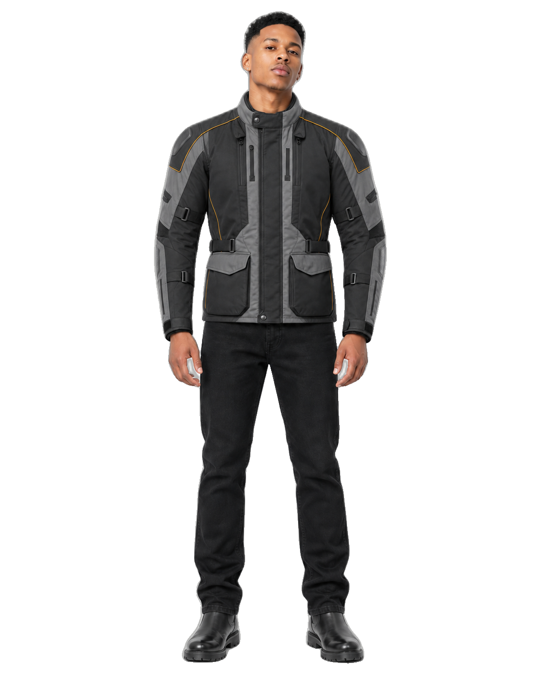 Nordline Traverse All-Season Motorcycle Jacket front view on male model with transparent background