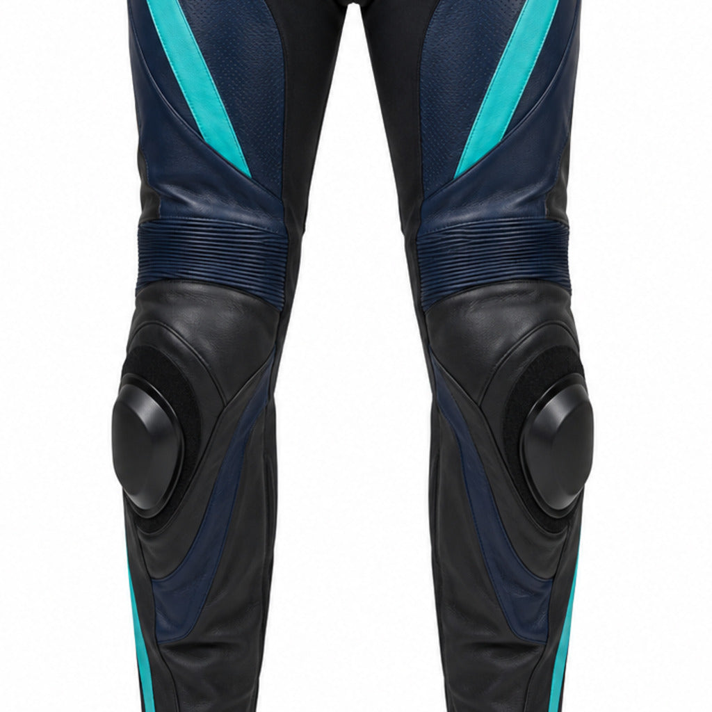 OceanBlade Leather Motorcycle Racing Pants knee panels leather and stitching detail