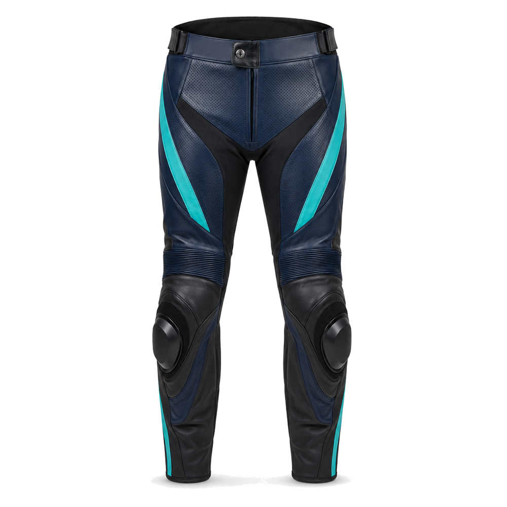 OceanBlade original navy leather racing pants front view