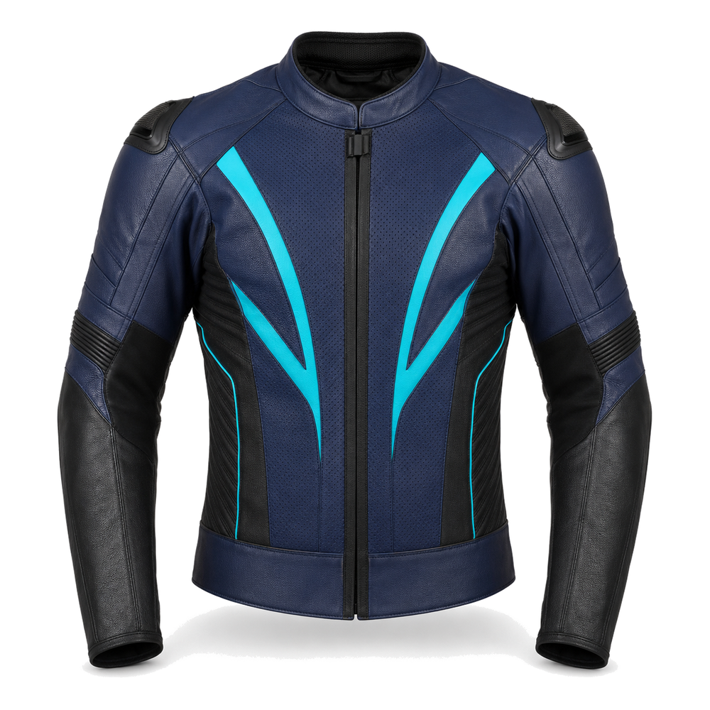 OceanBlade R original navy leather racing jacket front view