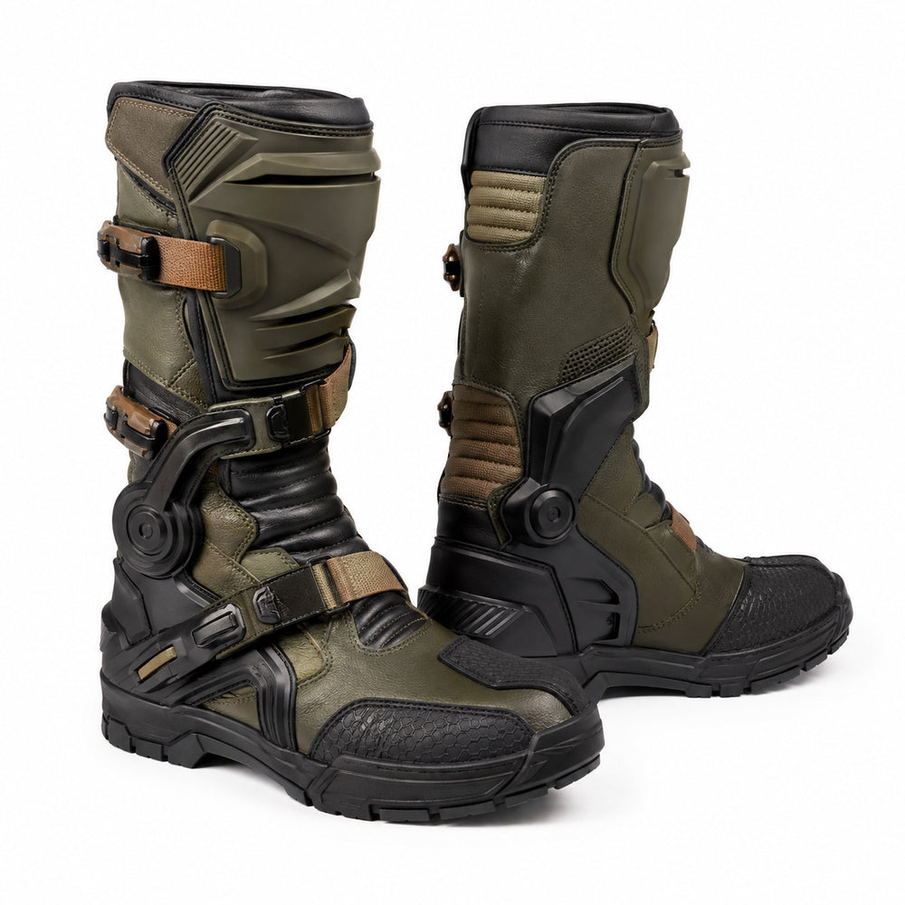 Olive Havoc Racing Motorcycle Boots – hero – Olive Green / Black / Tan