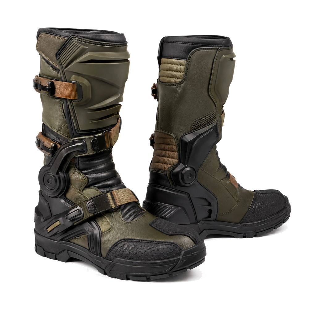 Olive Havoc Racing Motorcycle Boots – hero – Olive Green / Black / Tan