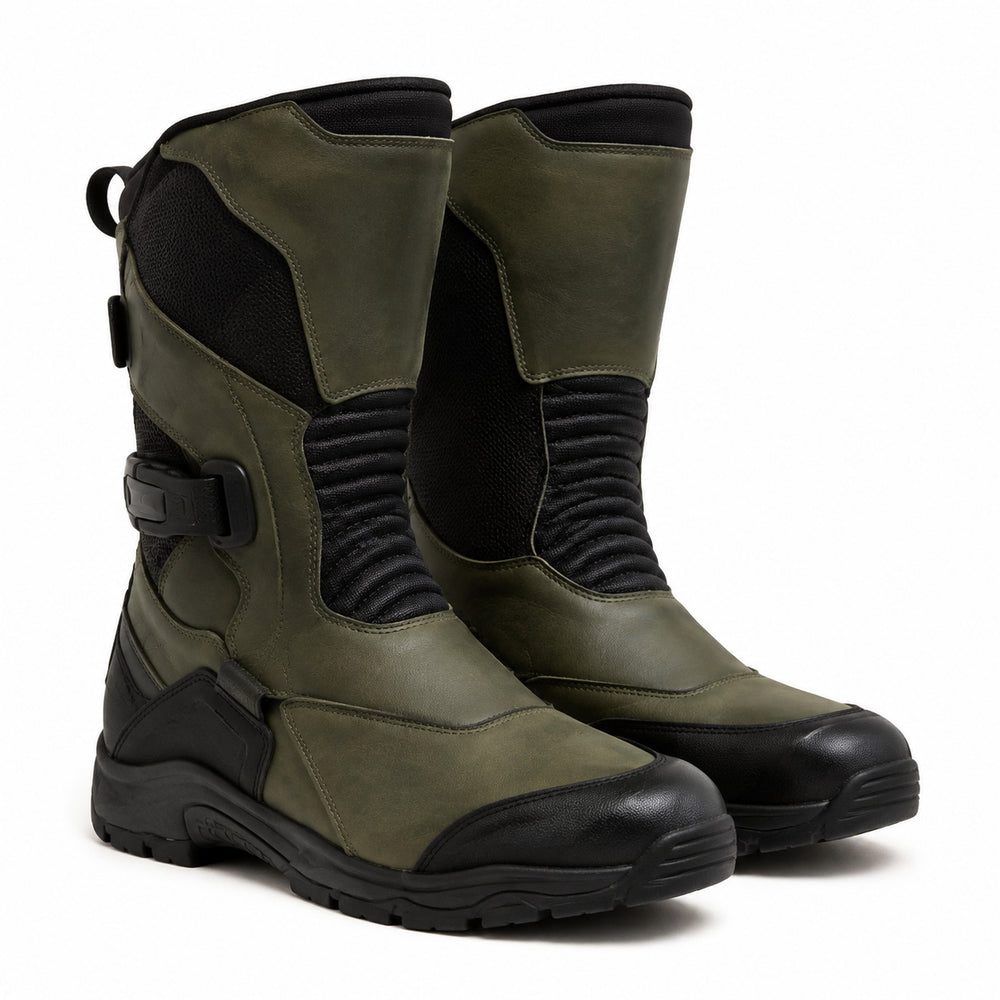 OliveHorizon touring motorcycle boots three-quarter product view