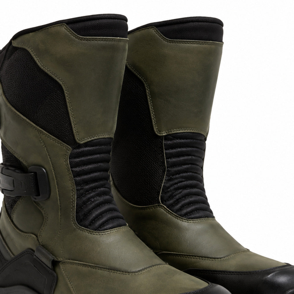 OliveHorizon touring motorcycle boots shaft closure and construction detail