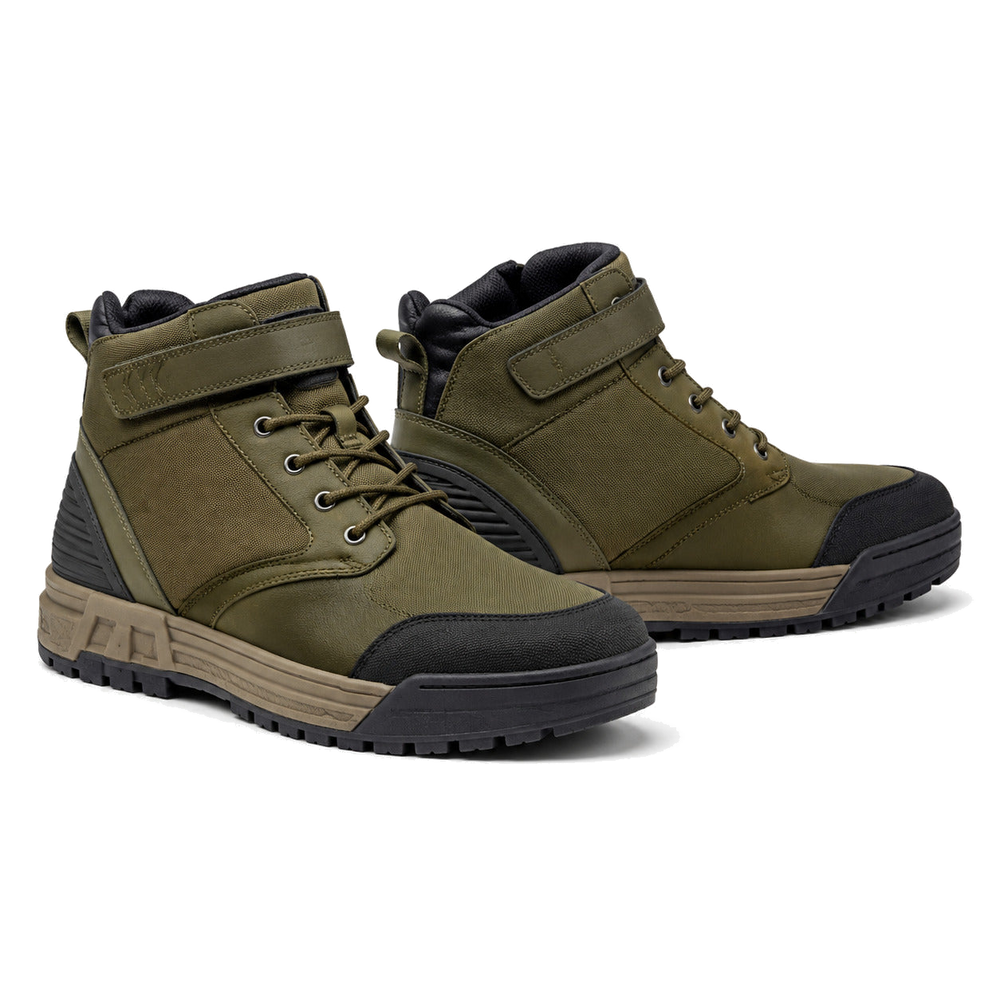 Olive Transit Chukka Motorcycle Riding Shoes – hero in Olive Green / Taupe / Black