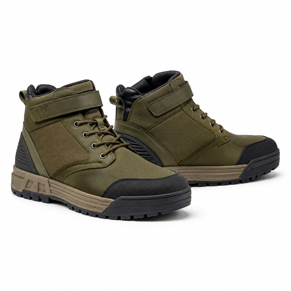 Olive Transit Chukka Motorcycle Riding Shoes – hero in Olive Green / Taupe / Black