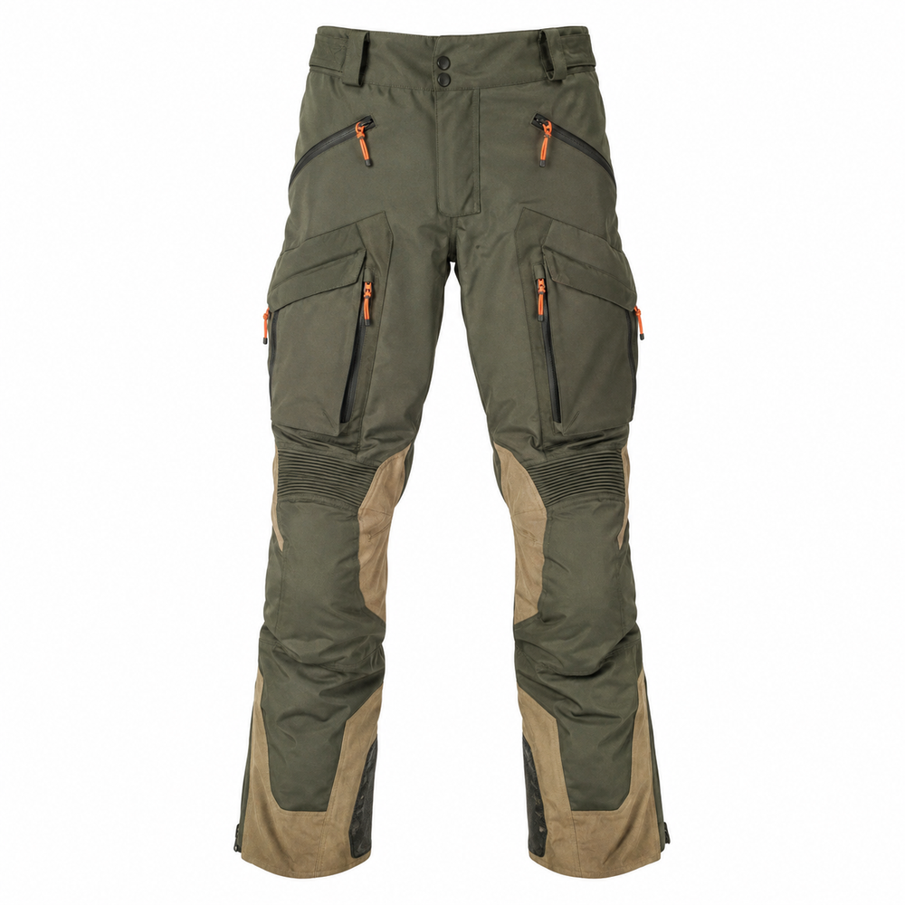 OliveExpedition olive sand waterproof textile motorcycle pants — full front catalog view