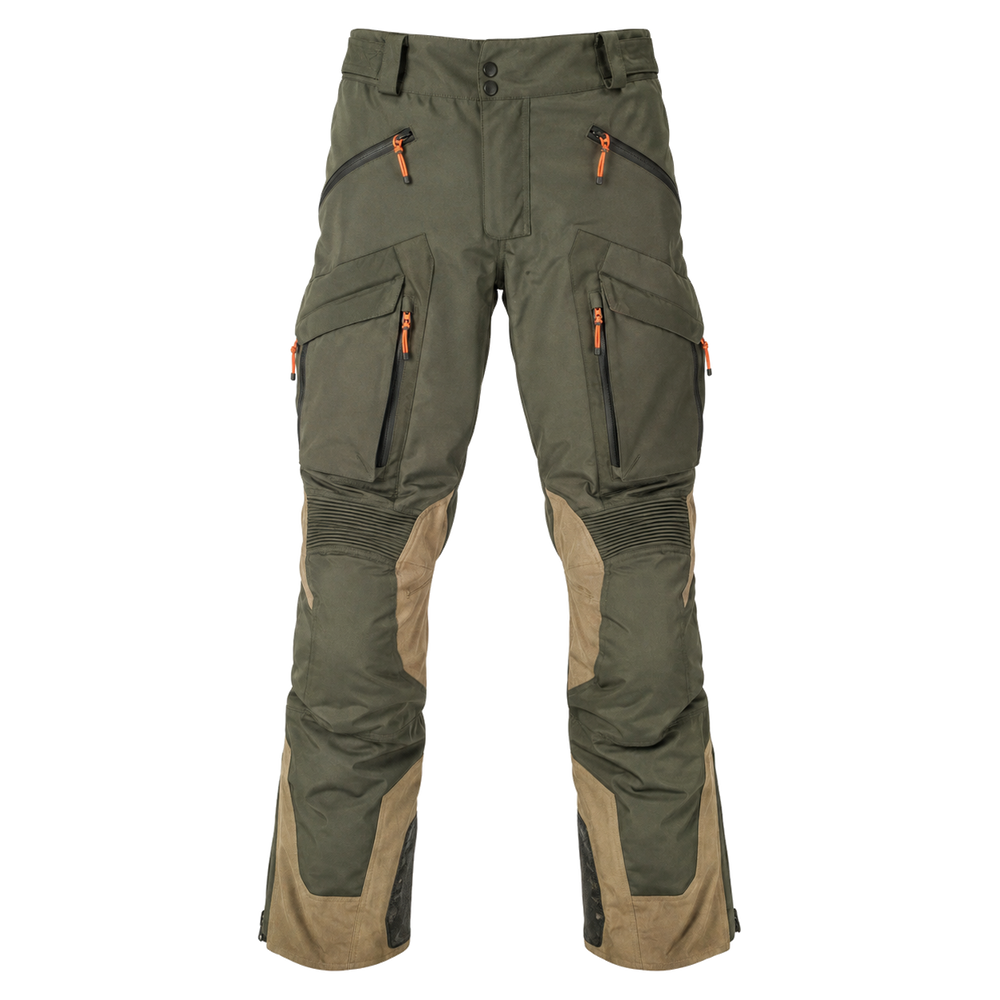 OliveExpedition olive sand waterproof textile motorcycle pants — full front catalog view