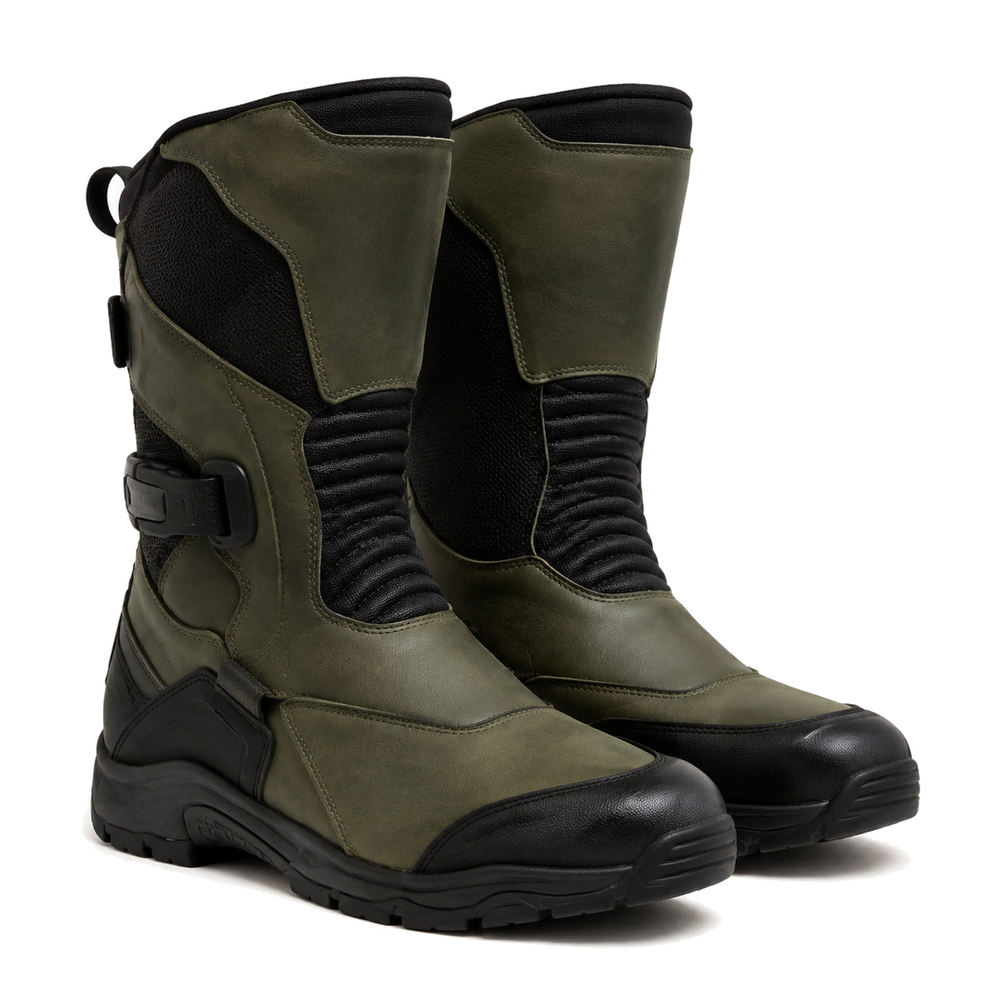 OliveHorizon touring motorcycle boots three-quarter product view