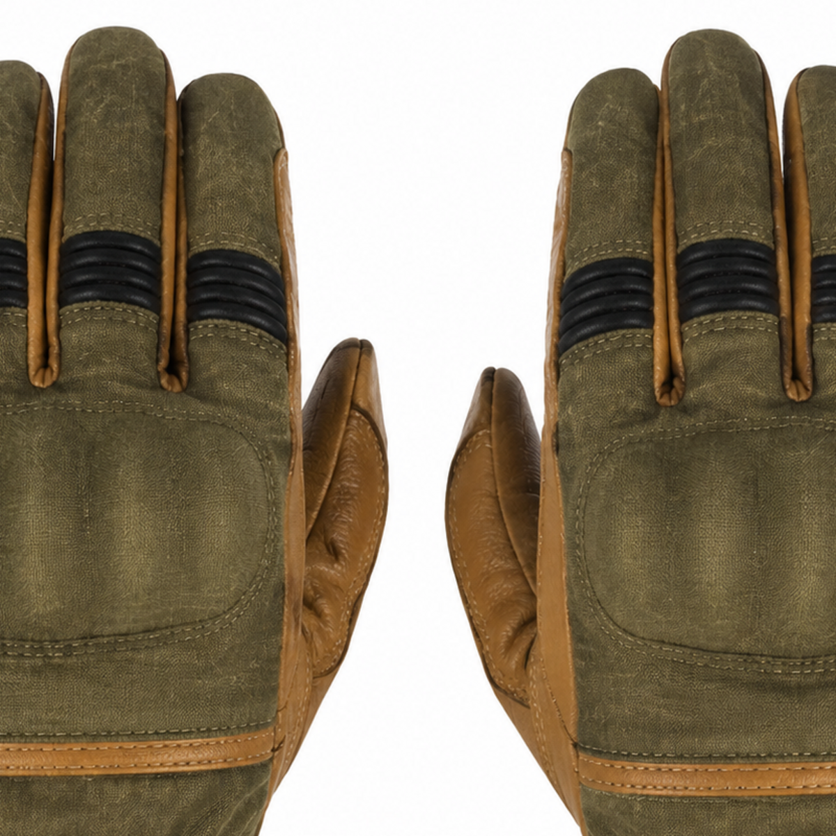 OliveMetro olive tan street motorcycle gloves — knuckle and finger construction detail