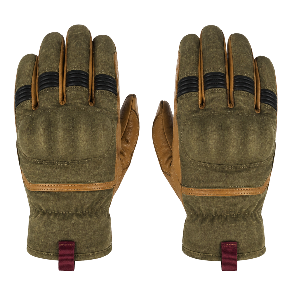 OliveMetro olive tan street motorcycle gloves — full pair hero view