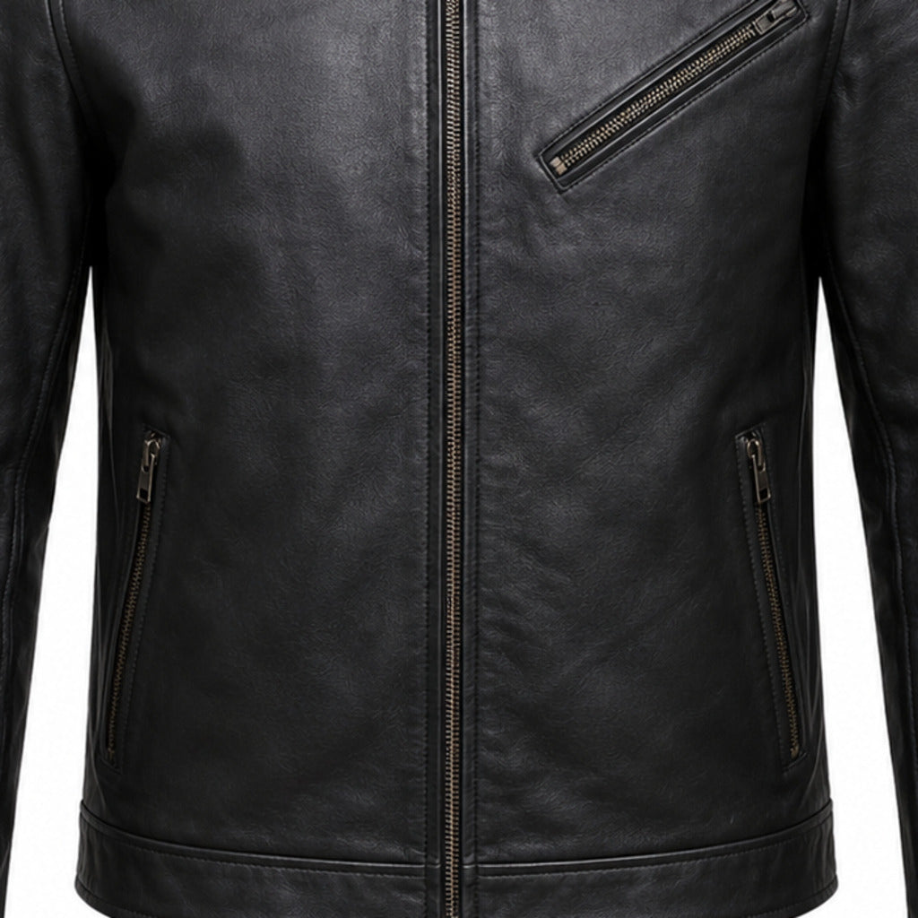 Oxblood Route classic cruiser leather motorcycle jacket leather and hardware detail