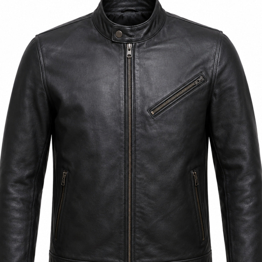 Oxblood Route classic cruiser leather motorcycle jacket upper construction detail