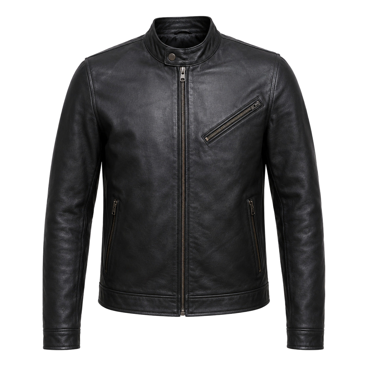 Oxblood Route classic cruiser leather motorcycle jacket front hero view