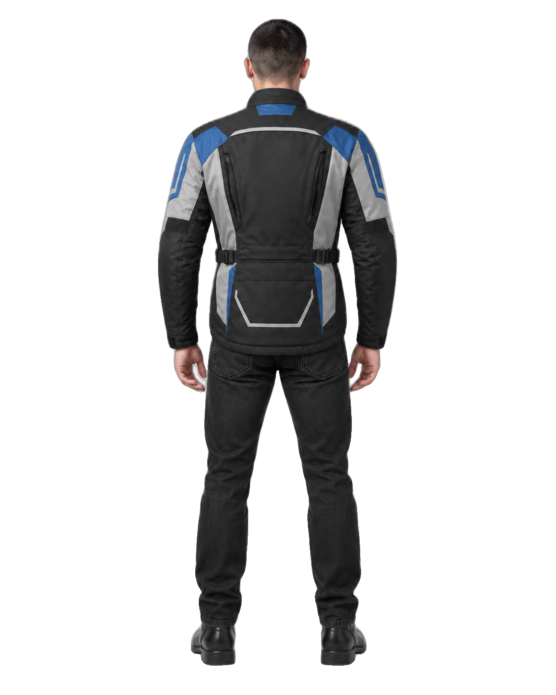 Polar Axis All-Season Motorcycle Jacket back view on male model with transparent background