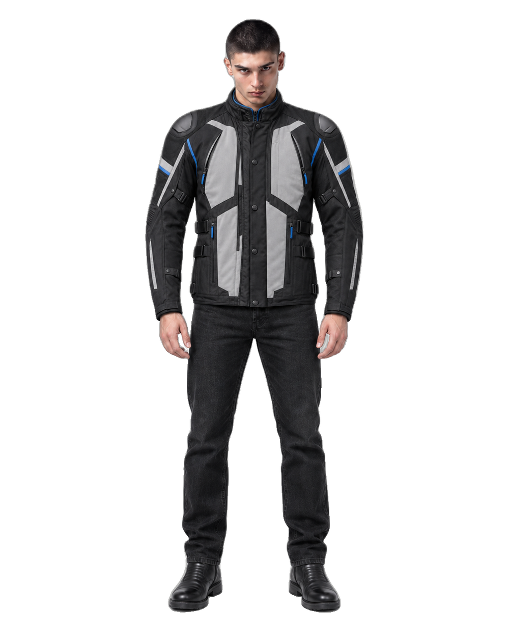 Polar Axis All-Season Motorcycle Jacket front view on male model with transparent background