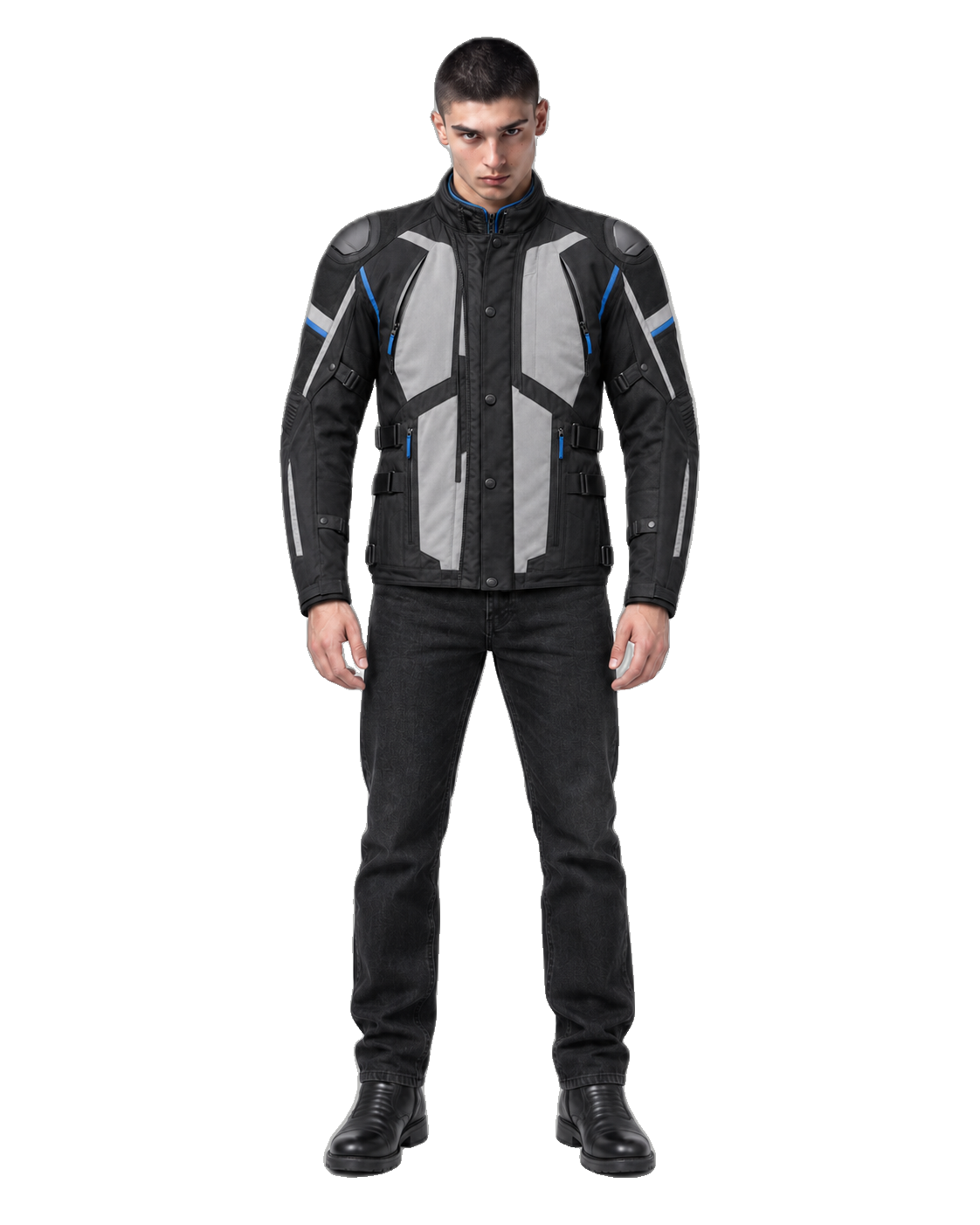 Polar Axis All-Season Motorcycle Jacket front view on male model with transparent background
