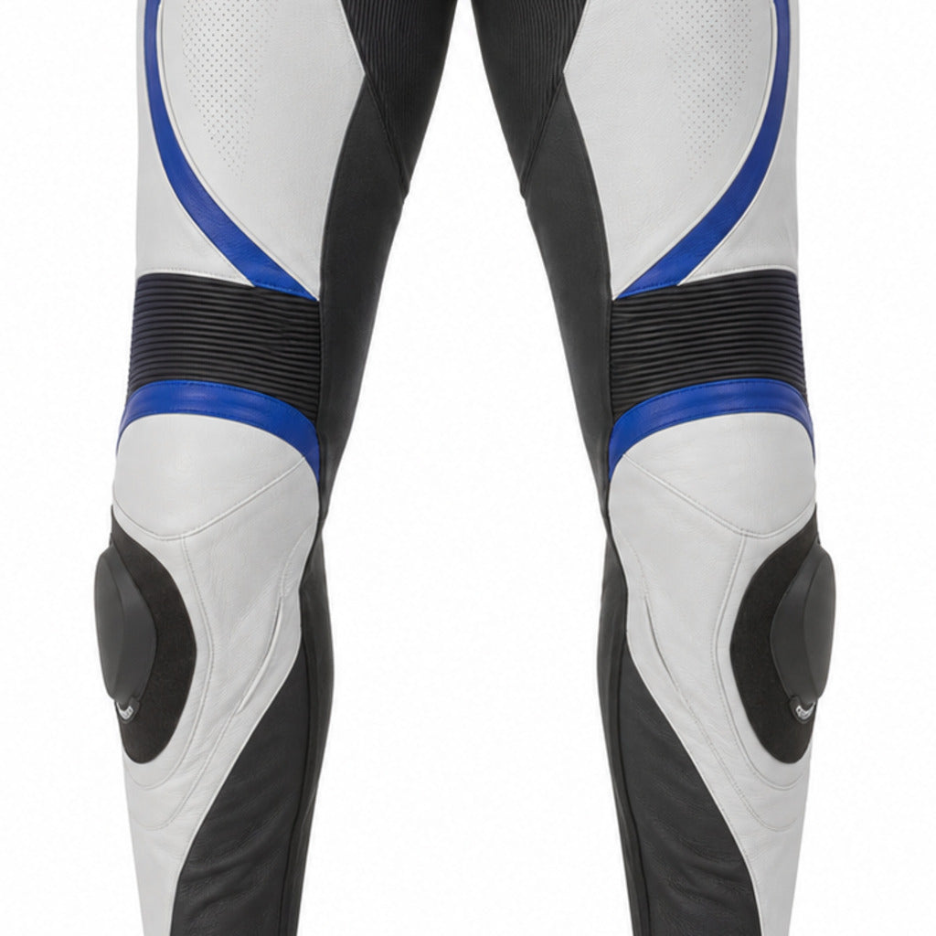 PolarCircuit Leather Motorcycle Racing Pants knee panels leather and stitching detail