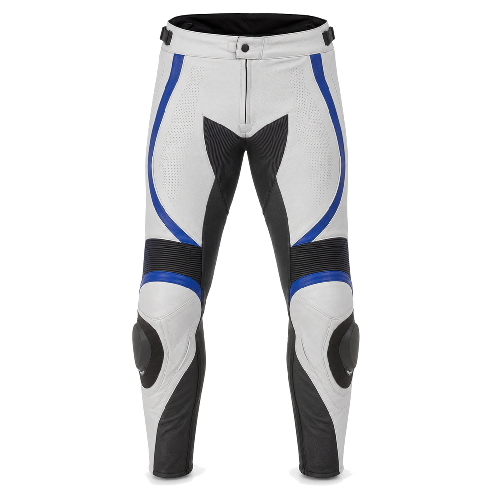 PolarCircuit original white leather motorcycle racing pants front view