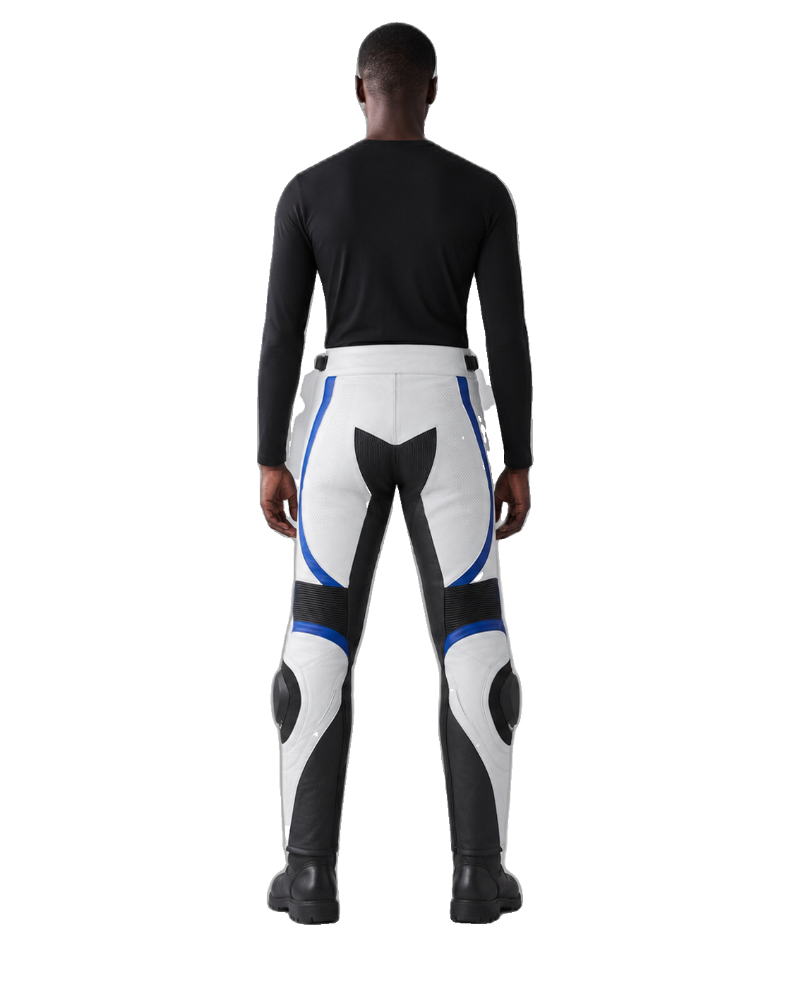 PolarCircuit Leather Motorcycle Racing Pants back view on male model transparent background
