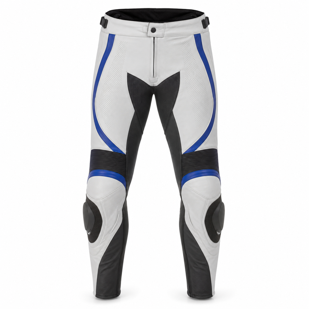PolarCircuit original white leather motorcycle racing pants front view