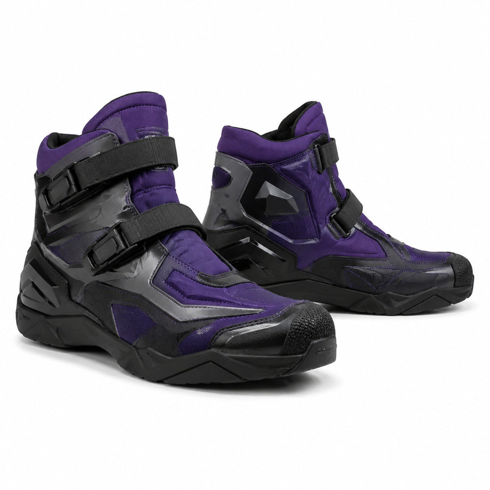 Purple Flux Twin-Strap Motorcycle Riding Shoes – hero in Deep Violet / Black