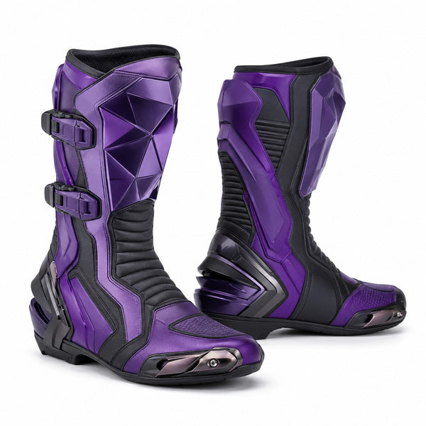 Purple Ion Futuristic Racing Motorcycle Boots